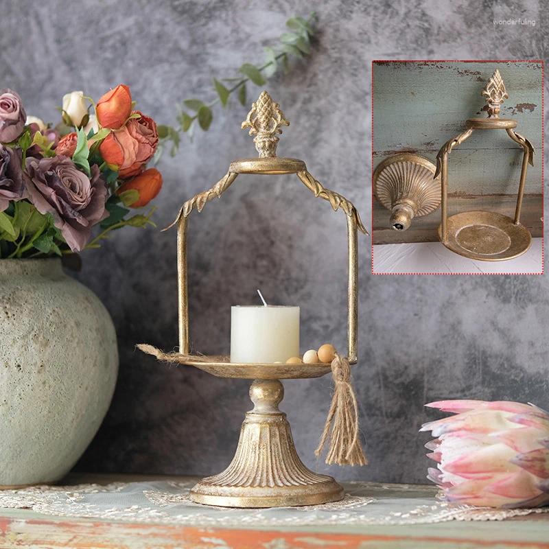 Candle Holders 1pc Antique Vintage Party Wedding Church Themed Metal Holder With Storage Tray Candlestick Display Stand H260310