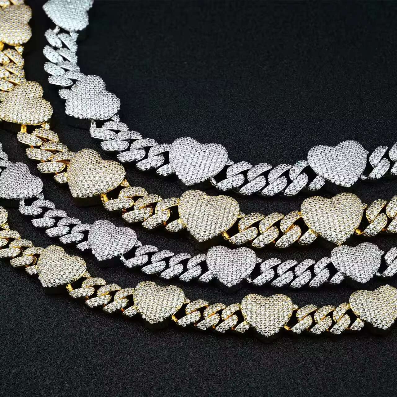 Fashion Love 925 Sterling Silver Cuban Chain 8mm Iced Out Hip Hop D VVS Moissanite Cuban Link Heart Chain Bracelet