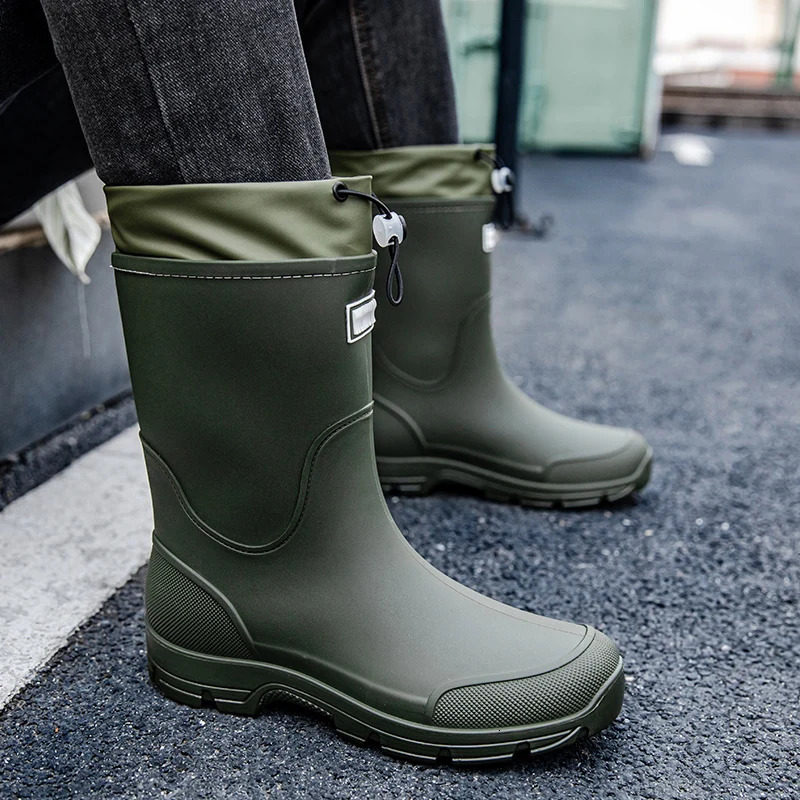 Mens Mid-calf Rain Boots 2025 Style Fashionable Mid-calf Outdoor Slip-resistant Water Shoes Lightweight and Waterproof R 251107