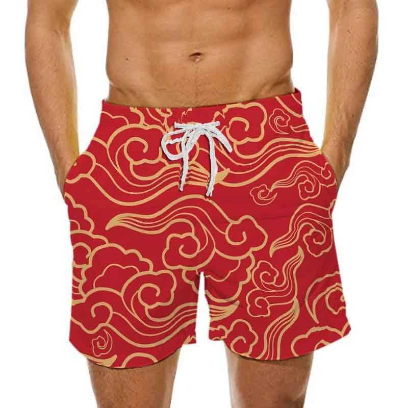 Mens beach shorts swimming sportswear surfboard wave 3D printed fitness shorts mens ultra-fine gym pants surfboard swimsuitW250410