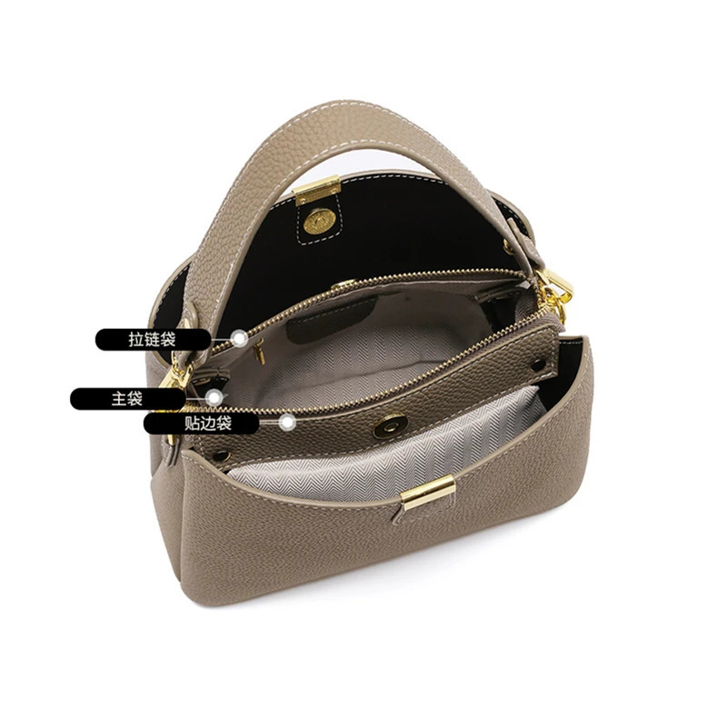 Hifashion Cowhide Genuine Leather Bucket Tote Handbags For Women 2025 Wide Strap Ladies Shoulder Crossbody Bags 251103