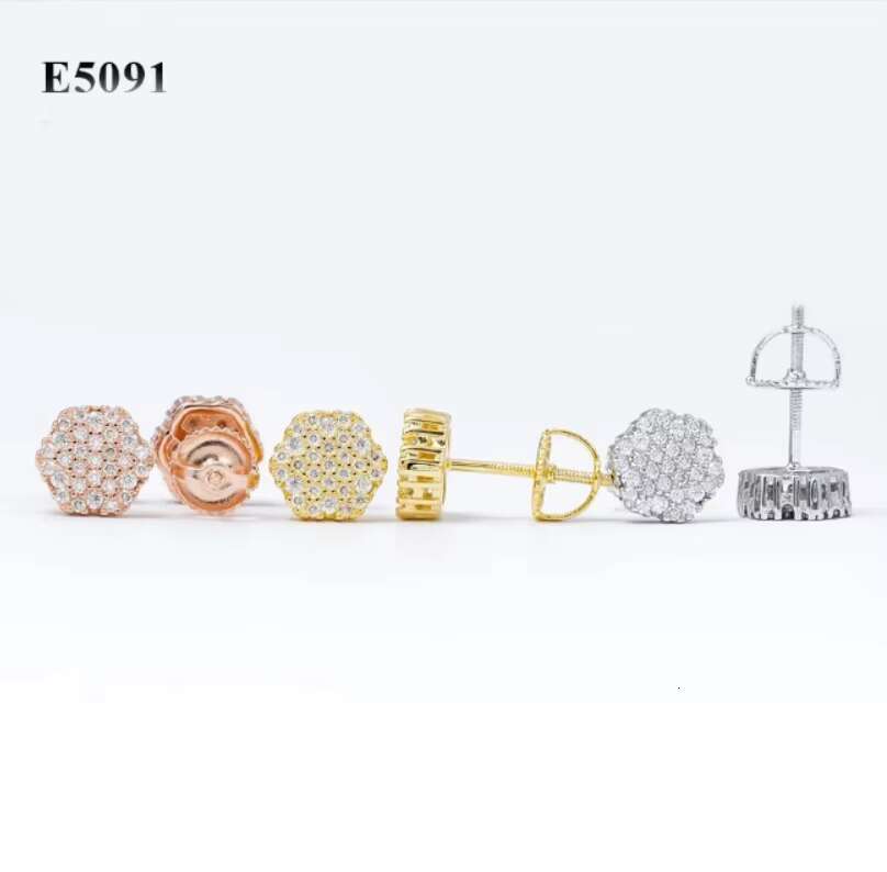 Zuanfa VVS Diamond Moissanite Jewelry Gold Plated Screw Back Earrings Hip Hop Stud Earrings