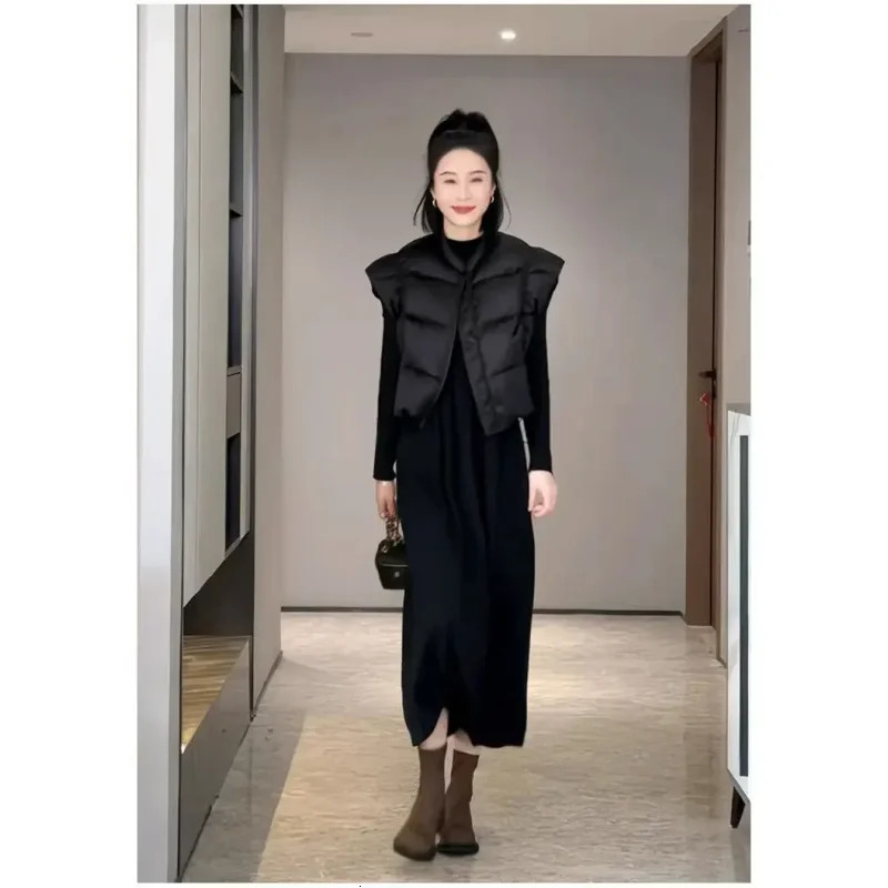 Shoulder High Waist Short Vest Lightweight Chalecos Para Mujer Black Waistcoat Women Roupas Femininas Tops Y2k Jacket Parkas 251110