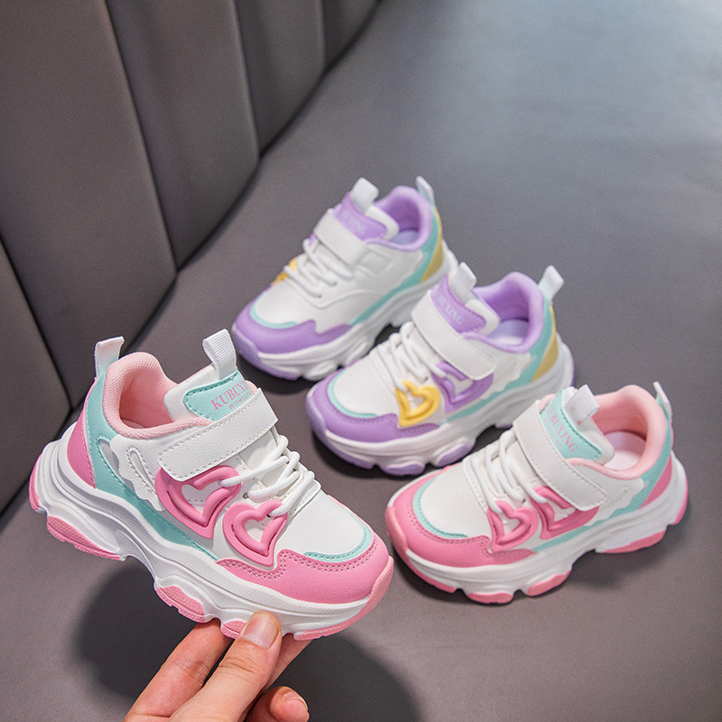 Girls Running Shoes Toddler Sneakers Fashion Classic Hot Sale Kidszworld Kids School Casual Sports Shoes Anti-skid Pink Purple with Love Heart Size 26