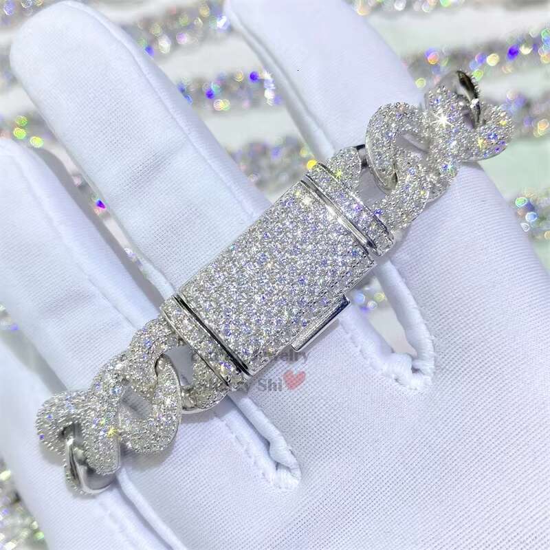 15mm White Gold Over 925 Silver Iced Out Vvs Moissanite Diamond Hip Hop Infinity Link Bracelet