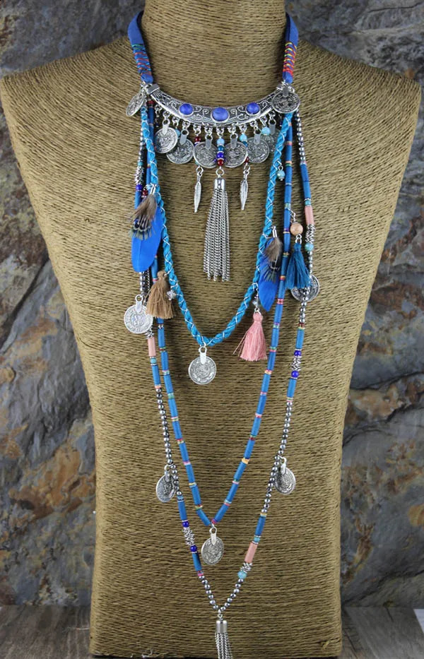 Gypsy Statement Antique Long Necklace Ethnic Jewelry Boho Necklace Tribal Necklace Xizang Jewelry 250409