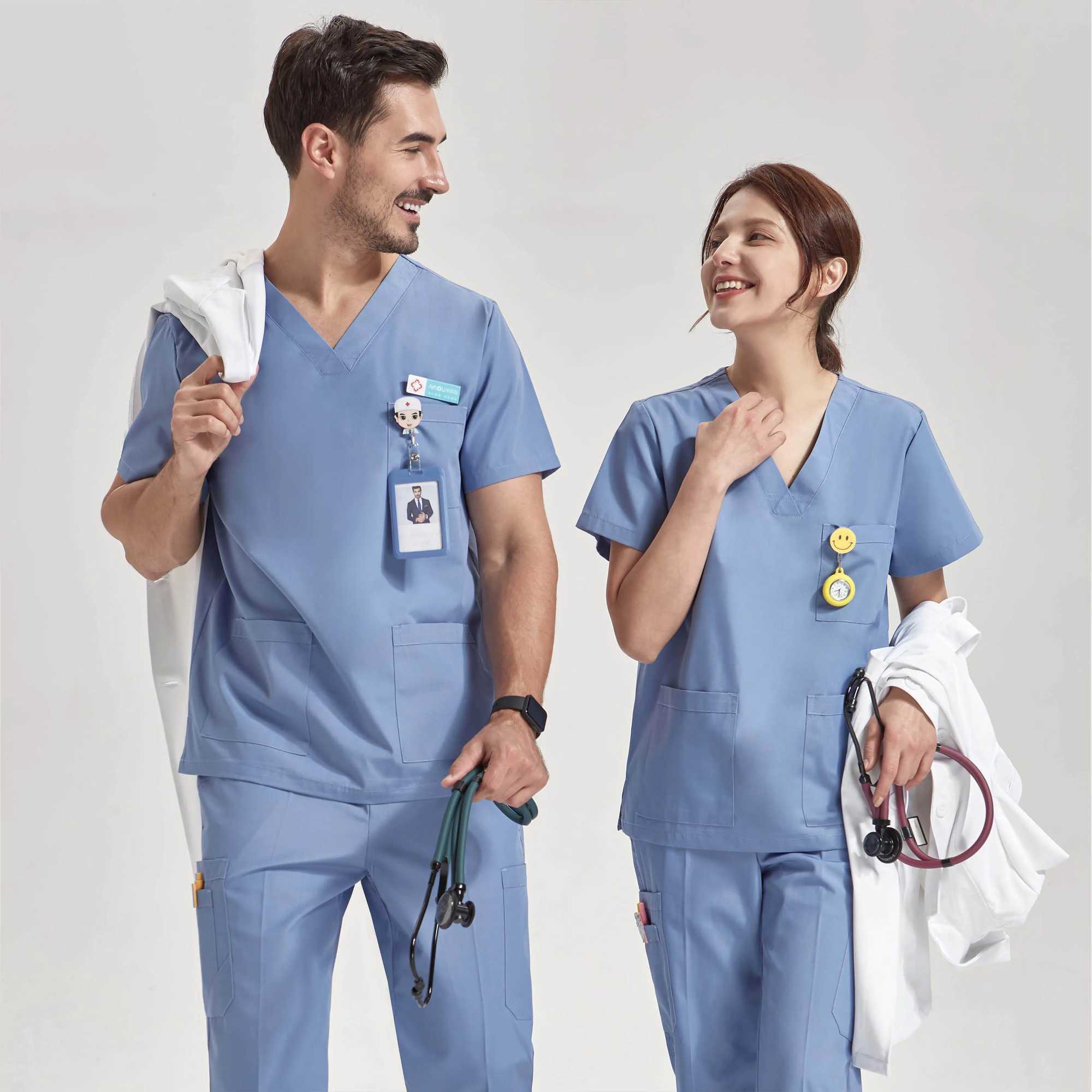 Ultra Light Matte Set Medical Nurse Uniform Mens Hospital Doctor Work Dress Poplin Fabric Veterinary Surgical Dress 8020 X2504101