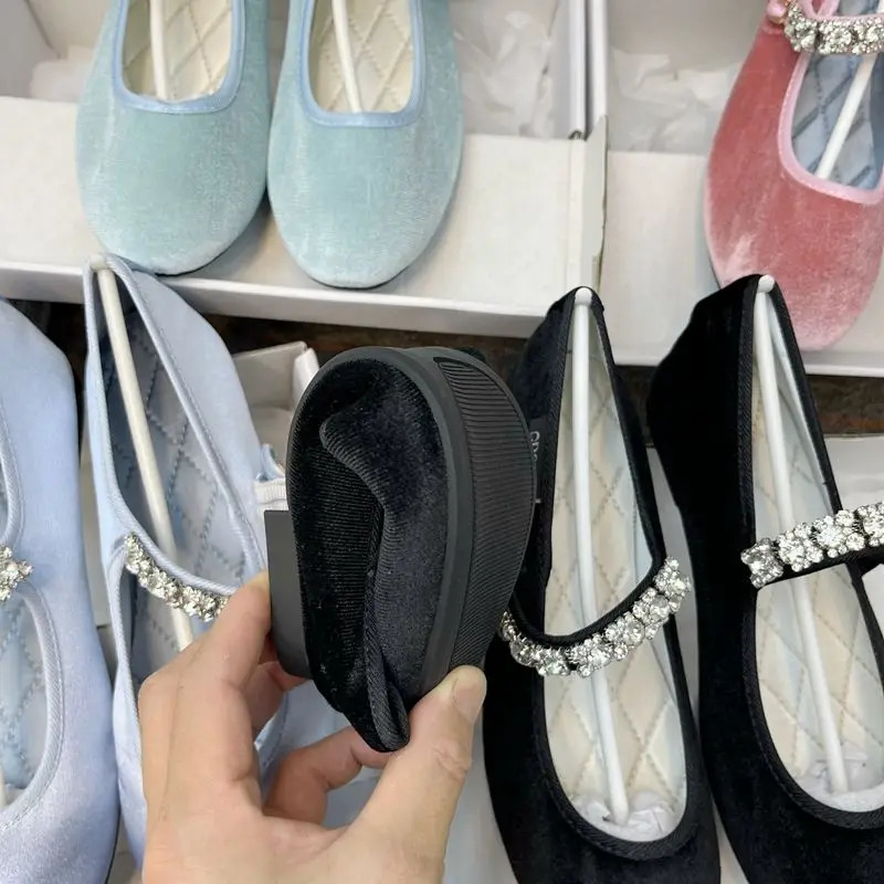 Velvet Rhinestone Ballet Flats Shoes Women Shiny Crystal Elegant Mary Janes Shoes Ladies Casual Streetwear Daily Soft Loafers 251110