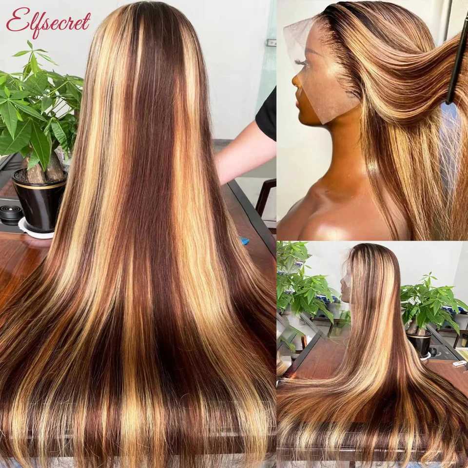 34Inch Bone Straight Highlight Lace Front Human Hair Ombre 13x4 Lace Frontal Wigs 13x6 Honey Blonde Colored Wigs For WomenT251111