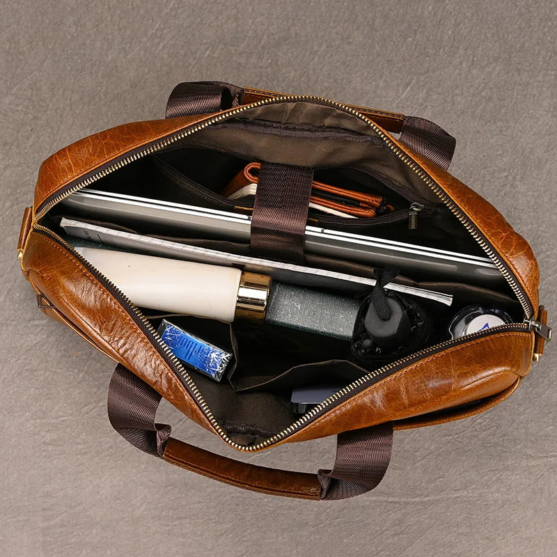 Luufan Genuine Leather Mens Business Handbag 15 Laptop Briefcase Bag Male A4 Document Shoulder Message Computer Bag Work Tote 251106