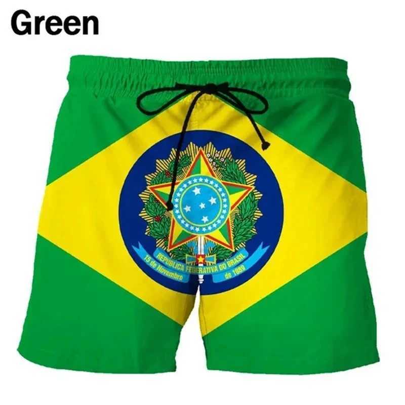 Brazilian Emblem Brazilian Flag Graphic Beach Shorts Mens 3D Printed Board Shorts Swimwear Homme 2023 Summer Swimming Relay Childrens Ice ShortsW25041