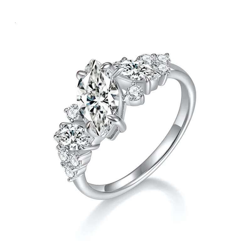 Marquise Moissanite Diamond Ladys Rins 925 Sterling Sliver Plated 18K Fashion Horse Eye Irregular Symmetrical Ring for Women