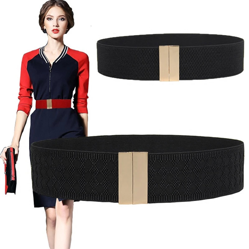 Fashion Women Elastic Band Wide Belts Simple Down Coat Waist Belt Female Buckle Black Strap Dress Decoration Accessories Ladies 251031