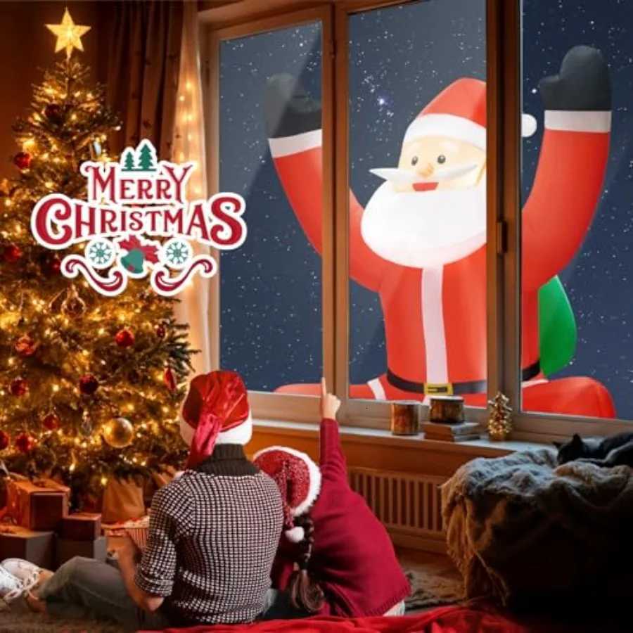 Christmas 6FT Christmas Inflatable Decorations Hanging Santa Builtin Bright LEDs Climbing Santa Claus with Gift Bag for Window Wall Outdo Y251111