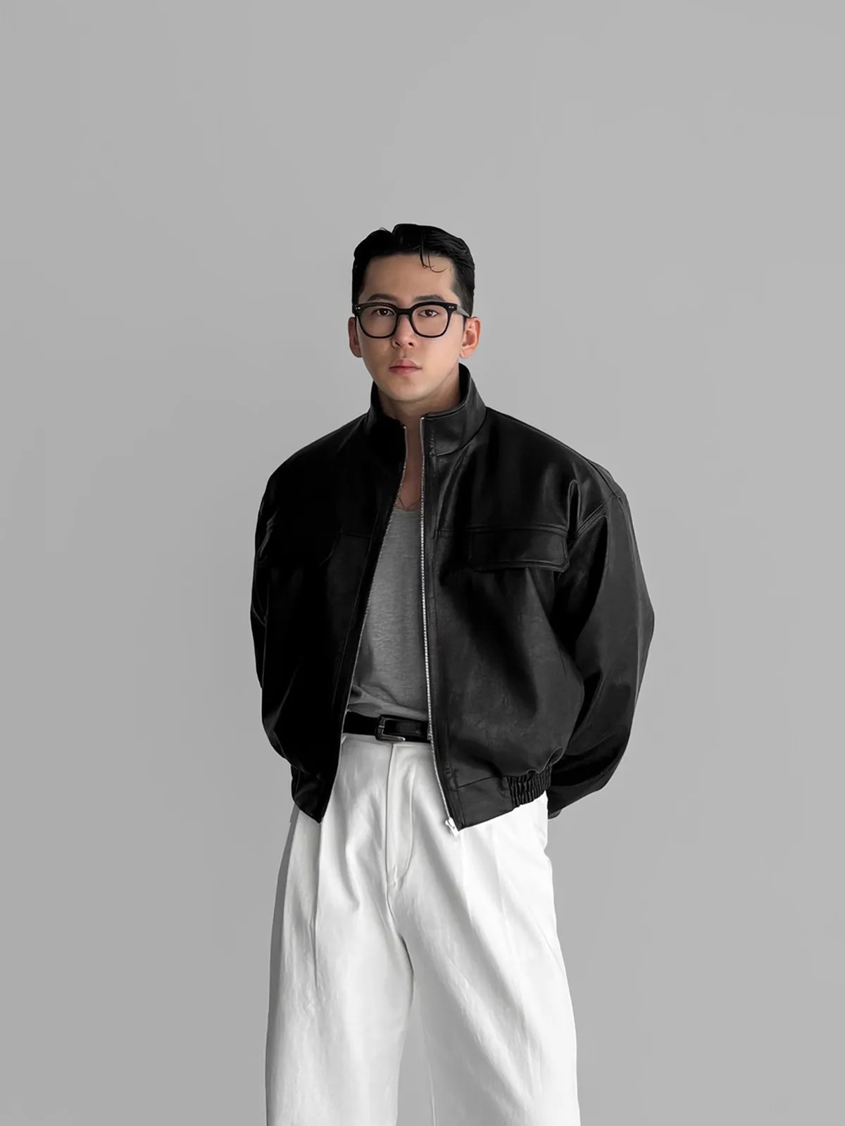 Mauroicardi Spring Autumn Cool Short Waterproof Thickened Warm Black Pu Leather Bomber Jacket Men Zip Up Clothes 251103