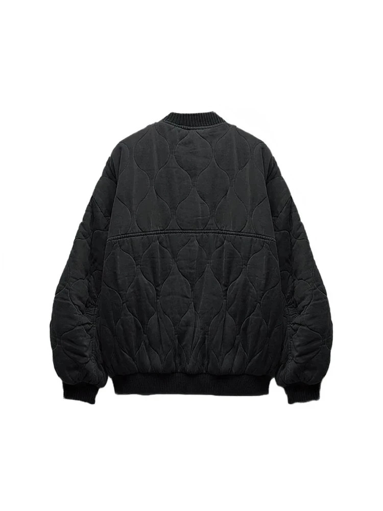 Womens Fashion Round Collar Single Breasted Long Sleeve Jacket Solid Color Quilted Commuter Warm Casual Jacket 251105