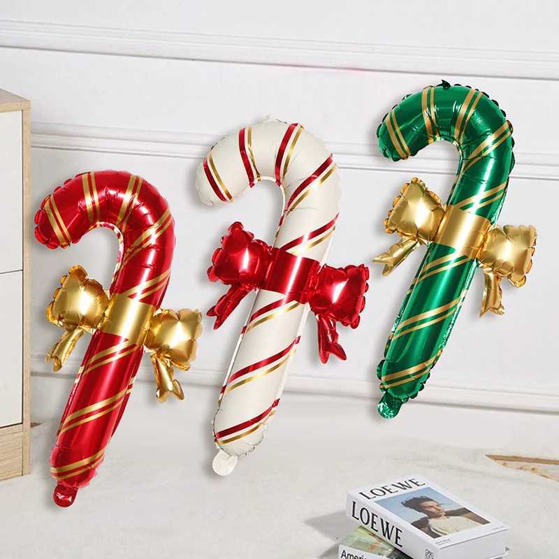 Christmas 6pcs Christmas Decoration Candy Cane Bow Balloon Red And Green Stripes Christmas Foil Balloon Xmas New Year Party Supplies Y251111