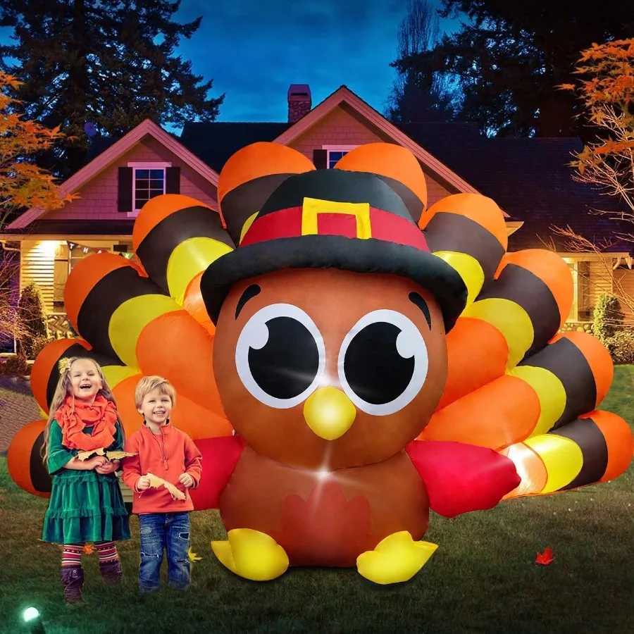 Christmas 8FT Fall Inflatable Turkey with Builtin LED Lights and Big Tail for Outdoor Lawn Yard Decoration Perfect Thanksgiving Outdoor I Y251111