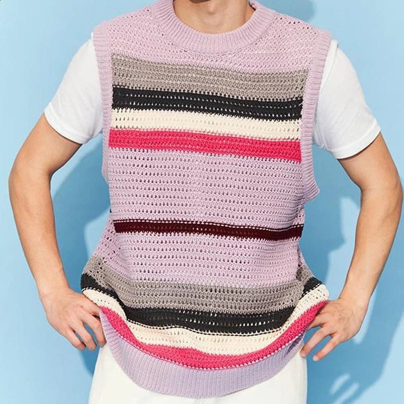 2023 mens loose floral round neck simple and handsome hollow solid color sticker work fashion casual sweater 250411Z