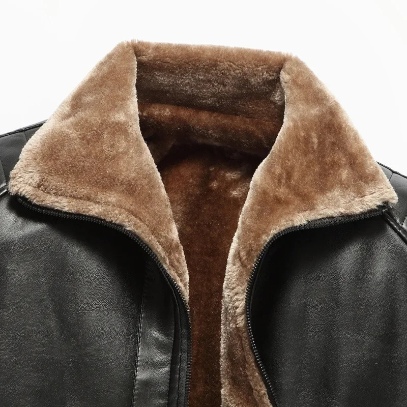 Thickened Fleece Lined Fur And Leather Jacket Classic Fashion for Middle-Aged And Elderly Men Autumn Winter Outerwear Coat 251110