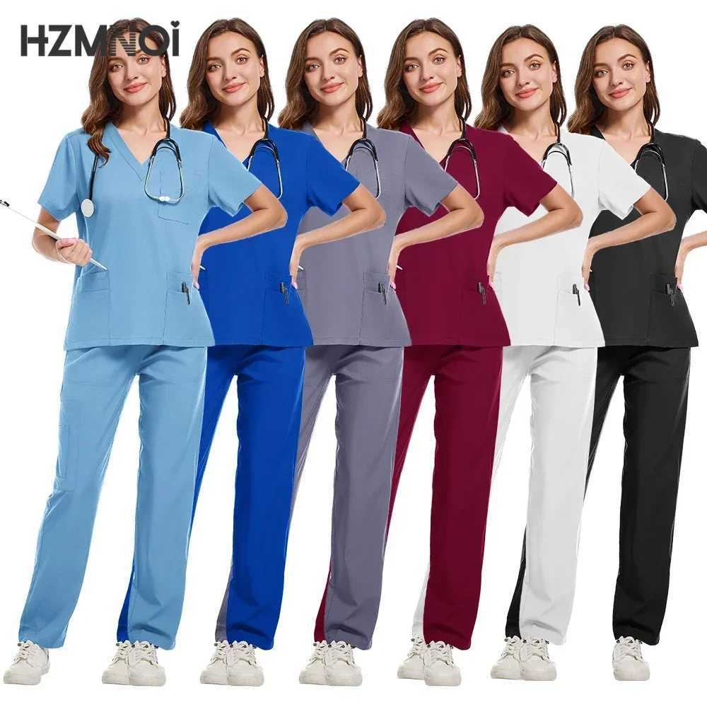 New Nurse Uniforms Elasticity Tops Pants Woman Man Scrubs Set Straight Trousers Dental Hospital Clinic Workwear Medical Uniforms X2504101