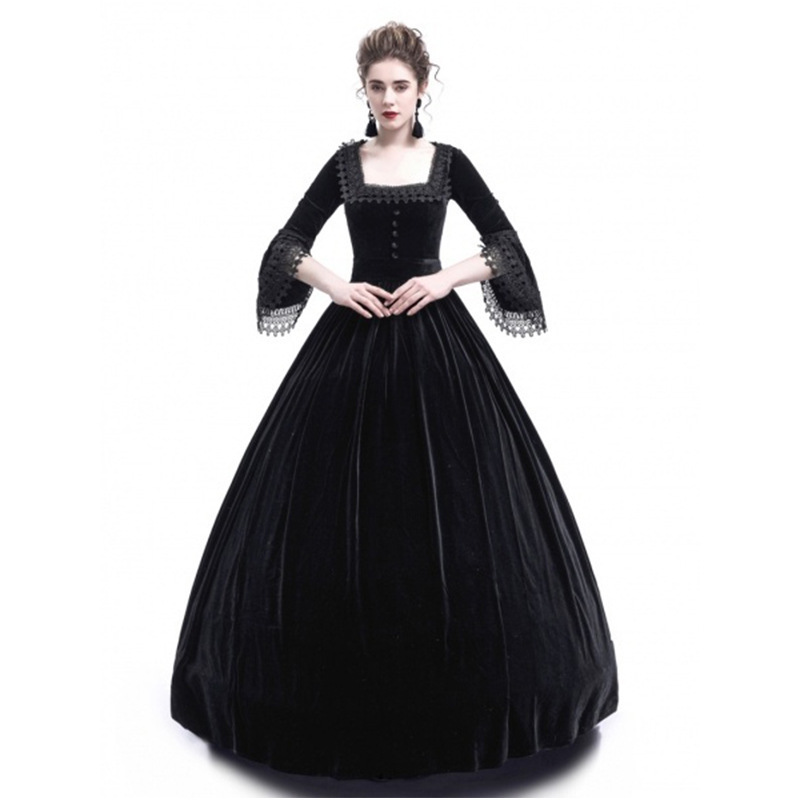 Autumn and Winter Women's end Solid Color Medieval Court High Waist Long Dress