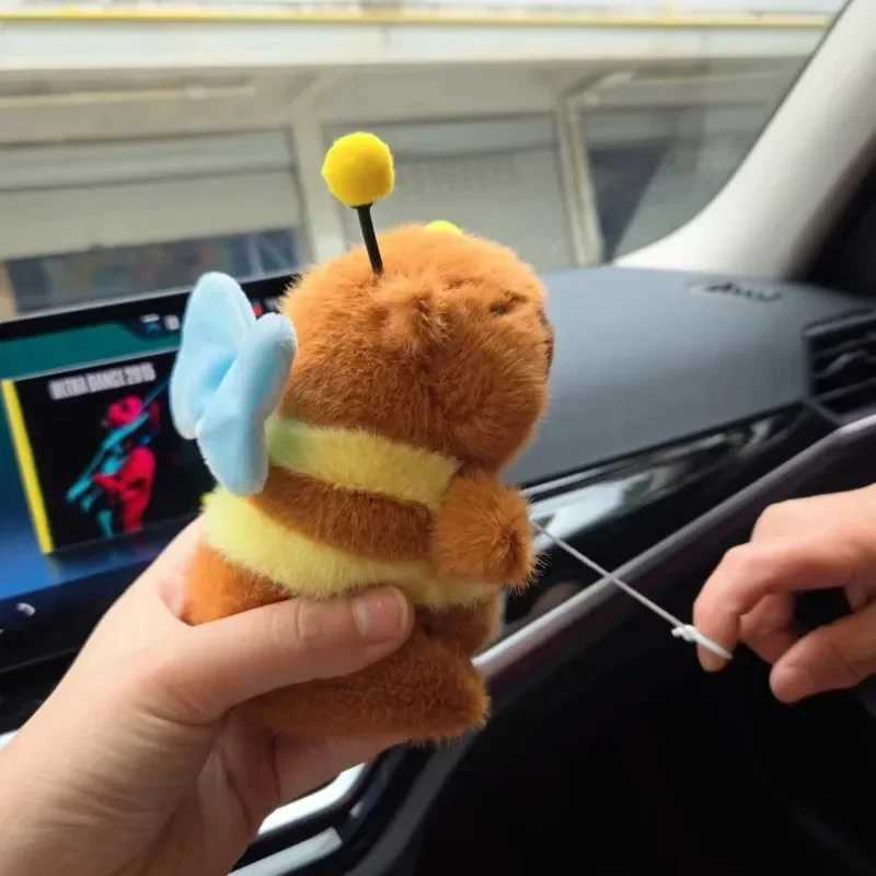 Brown soft Capybara keychain cross dressing fun plush bee pendant fur drawstring cartoon animal keychain couple W250411