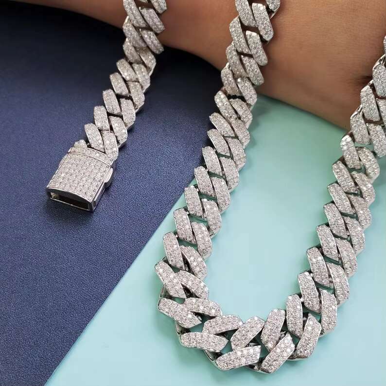 14MM Iced Out Hiphop VVS Moissanite 925 Sterling Silver Gold Plated Bling for Gifts Sparkling Cuban Link Chain