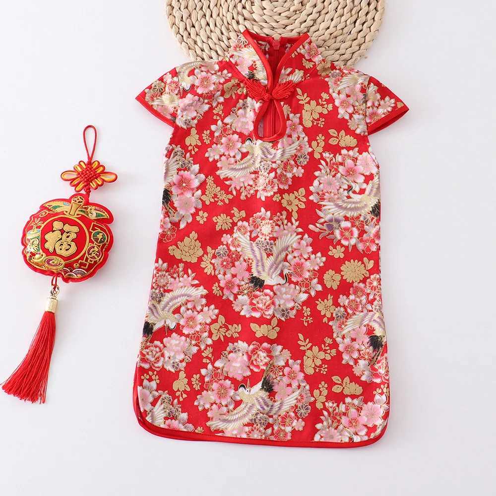 Summer dress girls cheongsam fashionable red dress girls dress childrens traditional Chinese clothing casual childrens cheongsam vestXJ250410