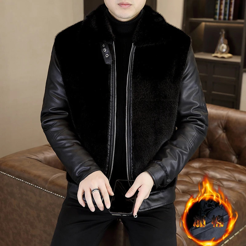 Winter Faux Fur Leather Jackets Men Korean Version Fashionable Warm PU Jacket Lapel Casual Business Mens Coat Men Clothing 251110