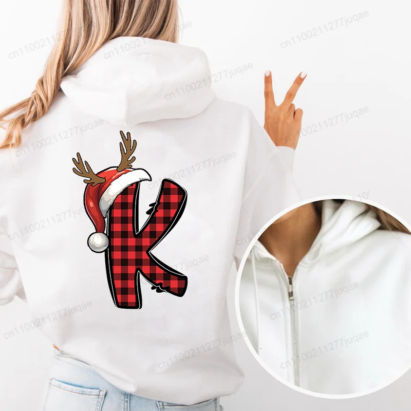 Personalised Santa Family Christmas Letter AZ Graphic Fashion Zip Up Hoodie Women Harajuku Streetwear Female Sweatshirt Jackets 251105