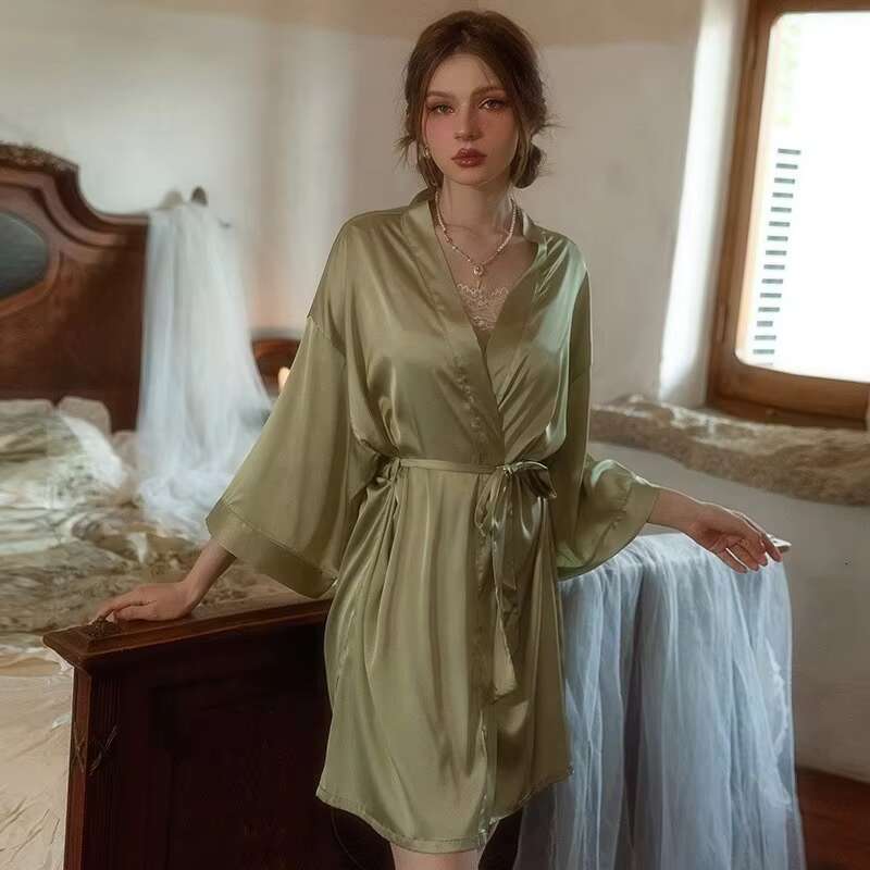 Women's Sexy Ice Silk Home Dress New French Swing Neck Pama Set Pure Desire Temptation For Ladies & Girls