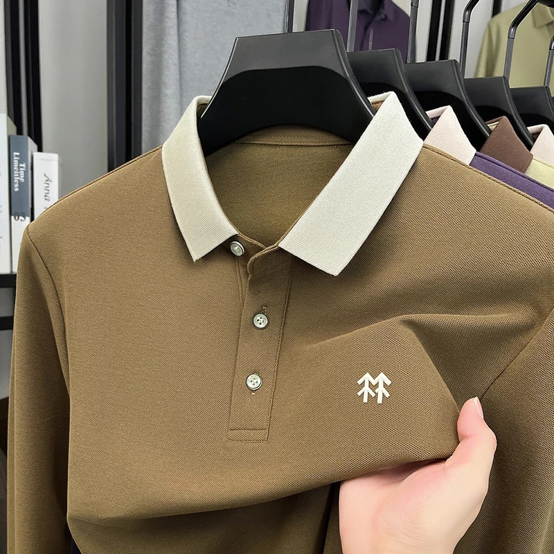 Cotton Long Sleeved T-shirt Mens Top Collar Embroidered Spring and Autumn Middle-aged High-end Polo Shirt 251106