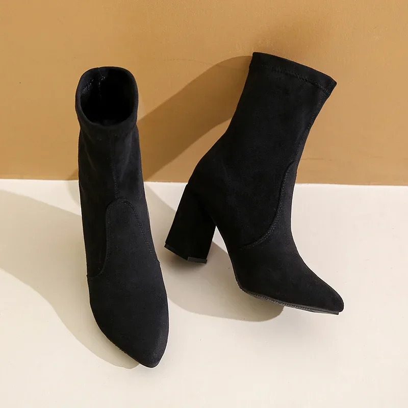 Thick Heel Women Short Boots Fashion Slimming Ankle Booties classic Style Autumn Winter Female Pointed Toe Women Boots 251110