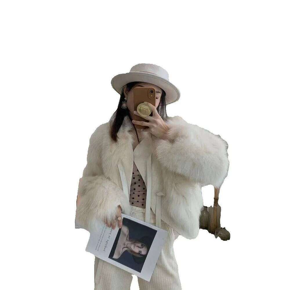 Winter Slimming Faux Fox Fur Jacket For Women 2023 Short Plush Coat Young Fashion Trendy Chic Thermal Outerwear Brown Black