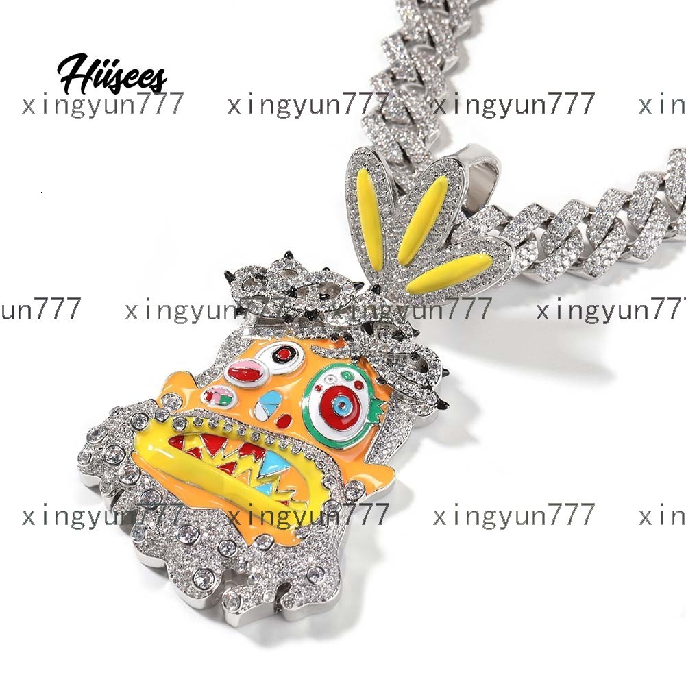Moissanite Cuban necklace Iced Out Cartoon TS Micro Setting Diamond Jesus Pendant Rhodium Gold Plated Fashion Jewelry Punk Necklace for Men