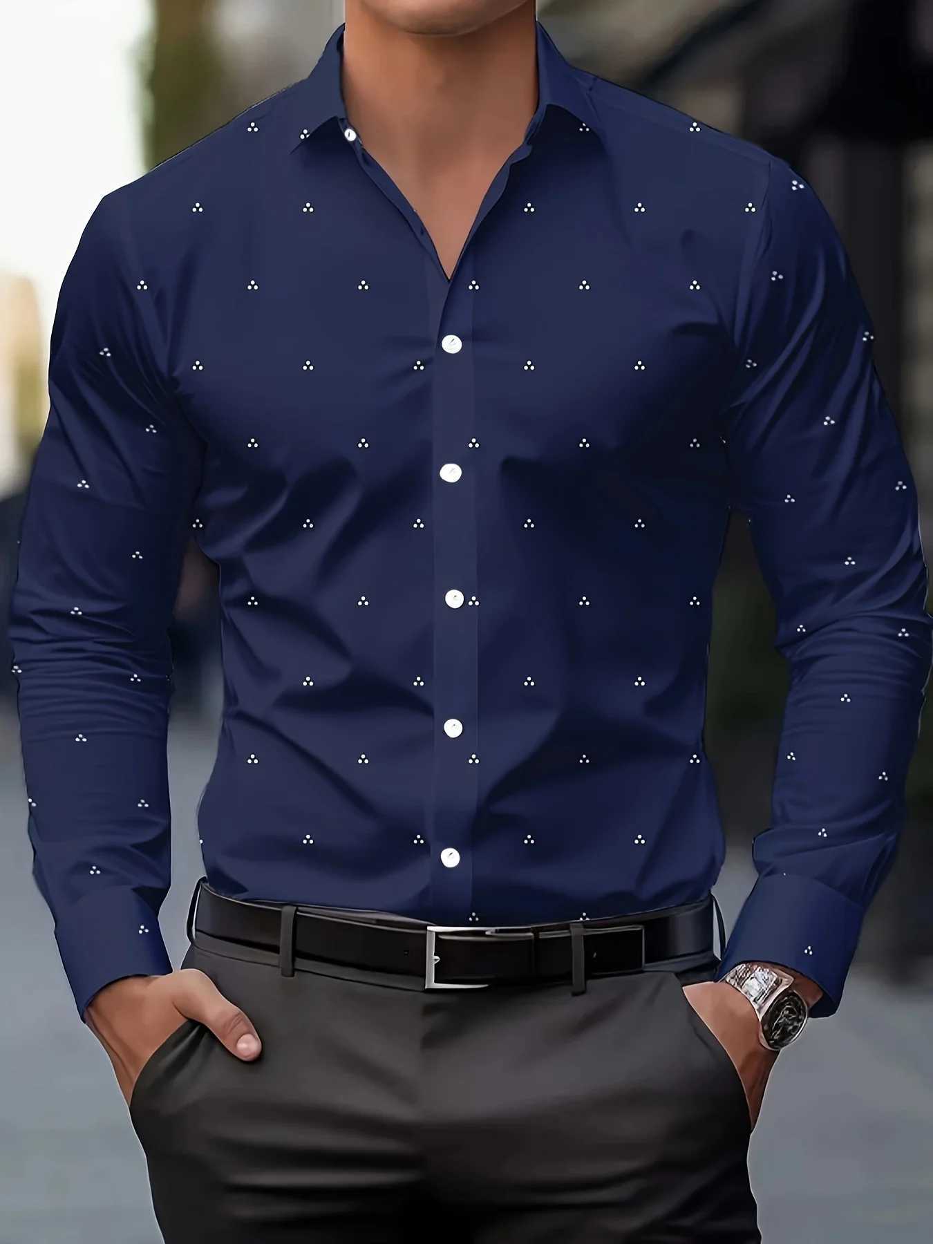 Mens Fashion Polka Dot Digital Print Shirts Casual Breathable Lapel Button Long Sleeve Shirt Mens Clothing Mens Formal shirt K251110