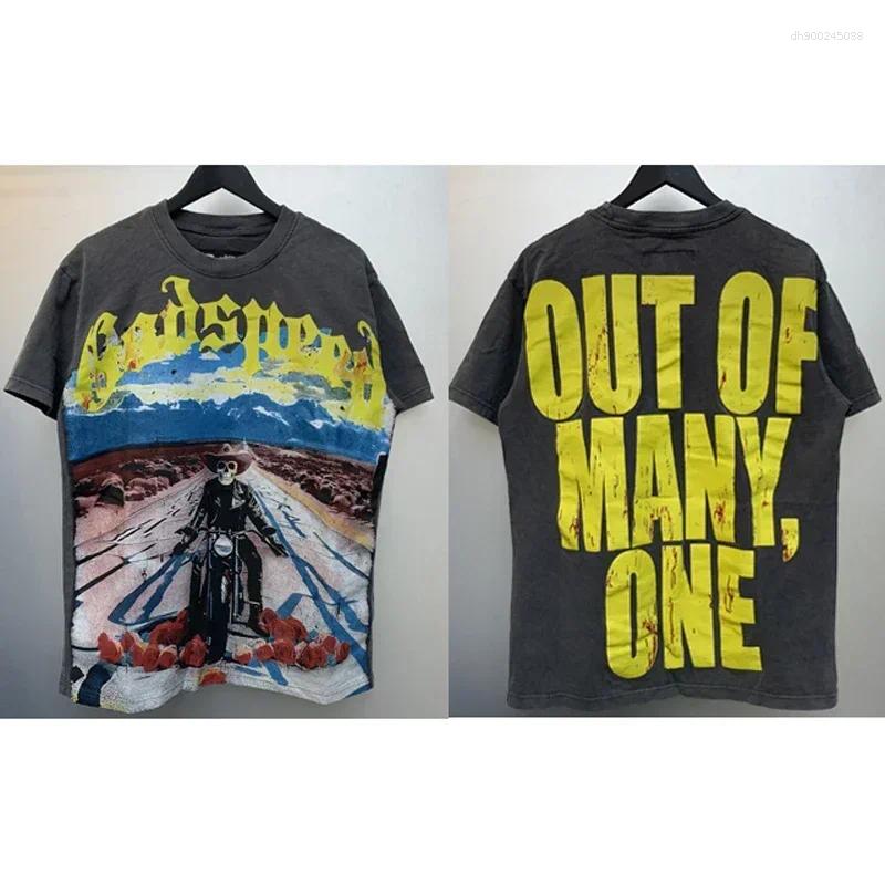 Men's T Shirts Euro-american Crew Neck Top Skeleton Knight Pattern Back Foam Letter Print Male Female Fashion All-match T-shirt