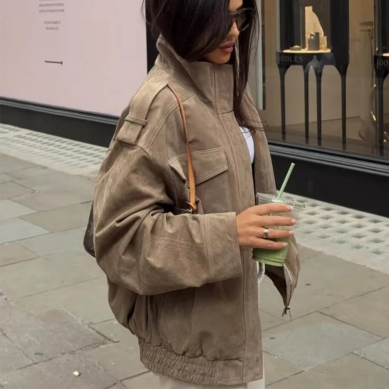 TFMLN 2025 Women Winter Thicken Jackets Fashion Suede Pockets Jacket Streetwear Leisure Pocket Zipper Oversized Jackets 251105