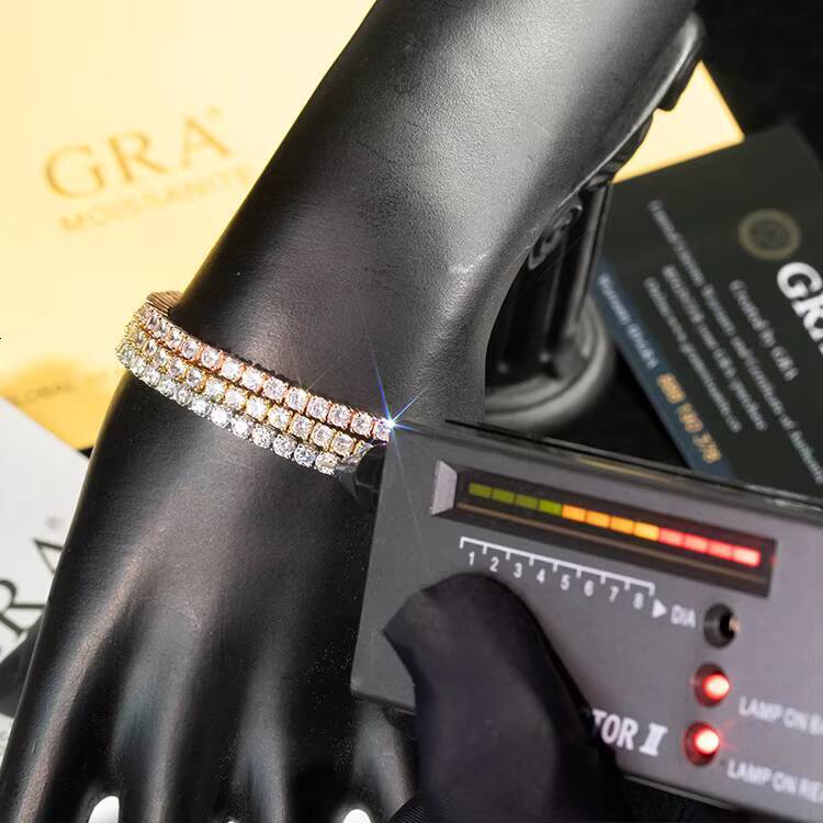 Goldleaf 10K Real Gold GRA Report Classic Hip Hop Tennis Chain Bracelet 3-5MM VVS Moissanite Diamond Tennis Bracelets Bangles