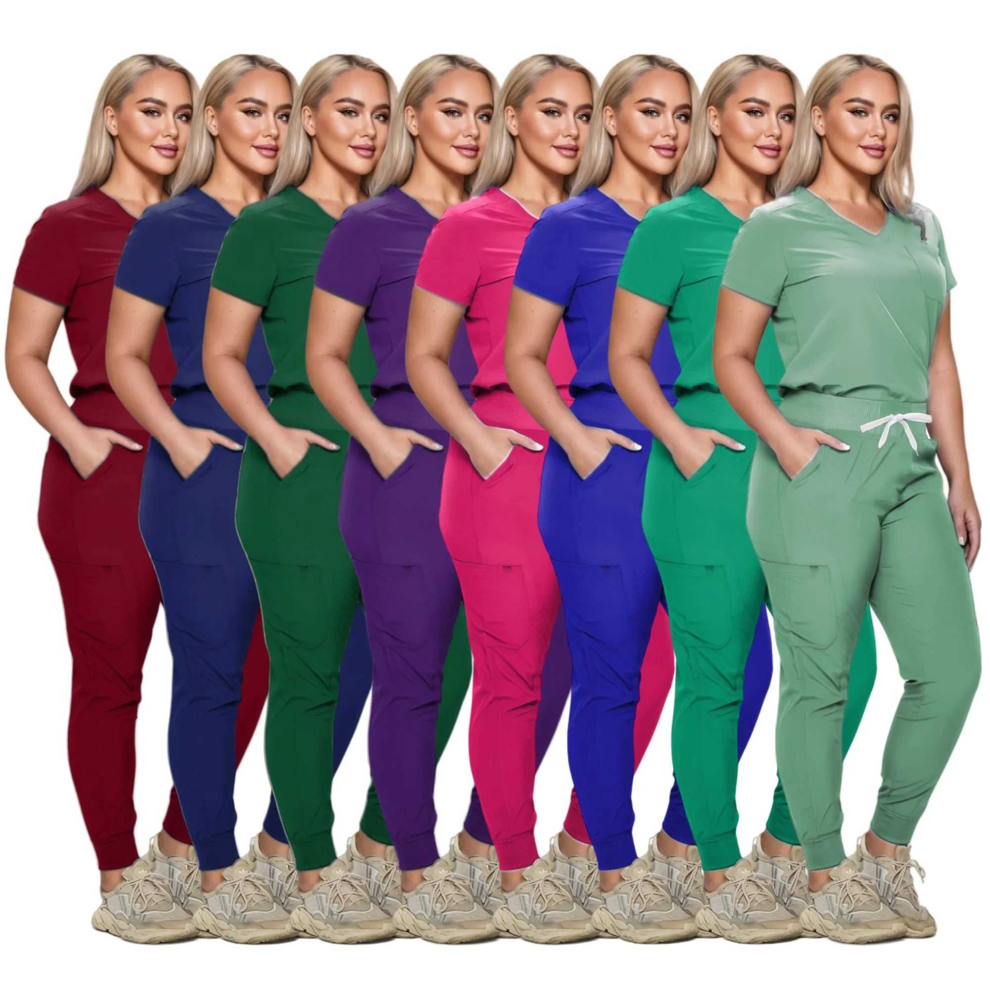 Hospital nurse uniform comfortable medical jogging fashionable frosted set new design hospital female nurse top and pants frosted set X250410