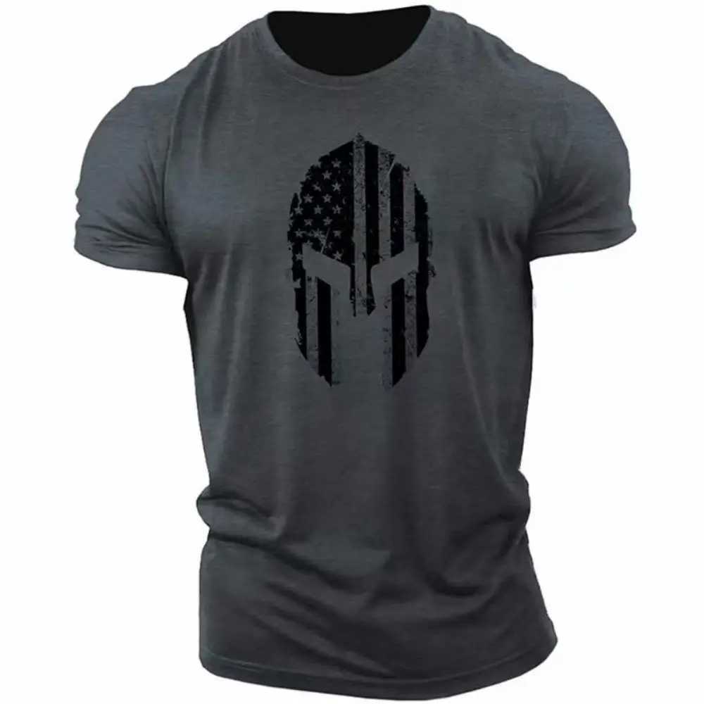 Spartans mens retro graphic 3D T-shirt O-neck oversized clothing fashionable streetwear mens top fitness suit M250411