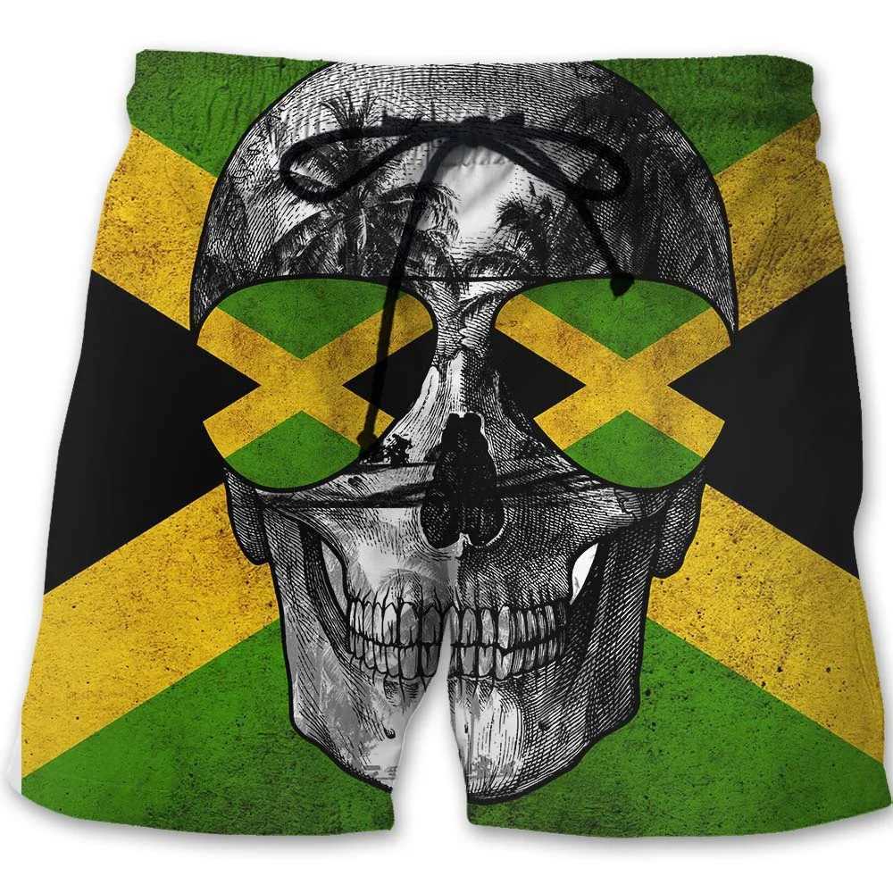 Jamaican Lion Badge Graphic Beach Shorts for Men 3D Printed Jamaican Flag Swimsuit Family Summer Hawaiian Swimsuit Cool Ice ShortsW250410