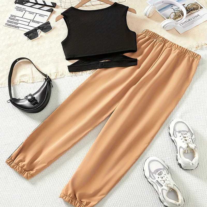 Two cute solid color sleeveless vests for summer girls letter printed workwear pants princess birthday Par clothing setXJ250410