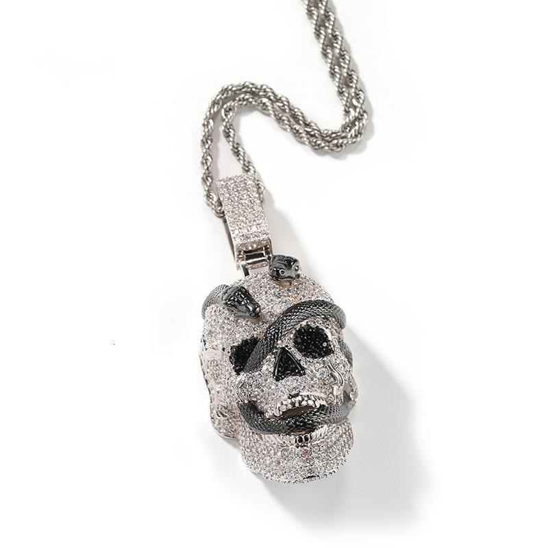 moissanite pendantNew Product Snake Skull Head Pendant Necklace with VVS Moissanite necklace Stone Street Trendy Mens Hip Hop Jewelry