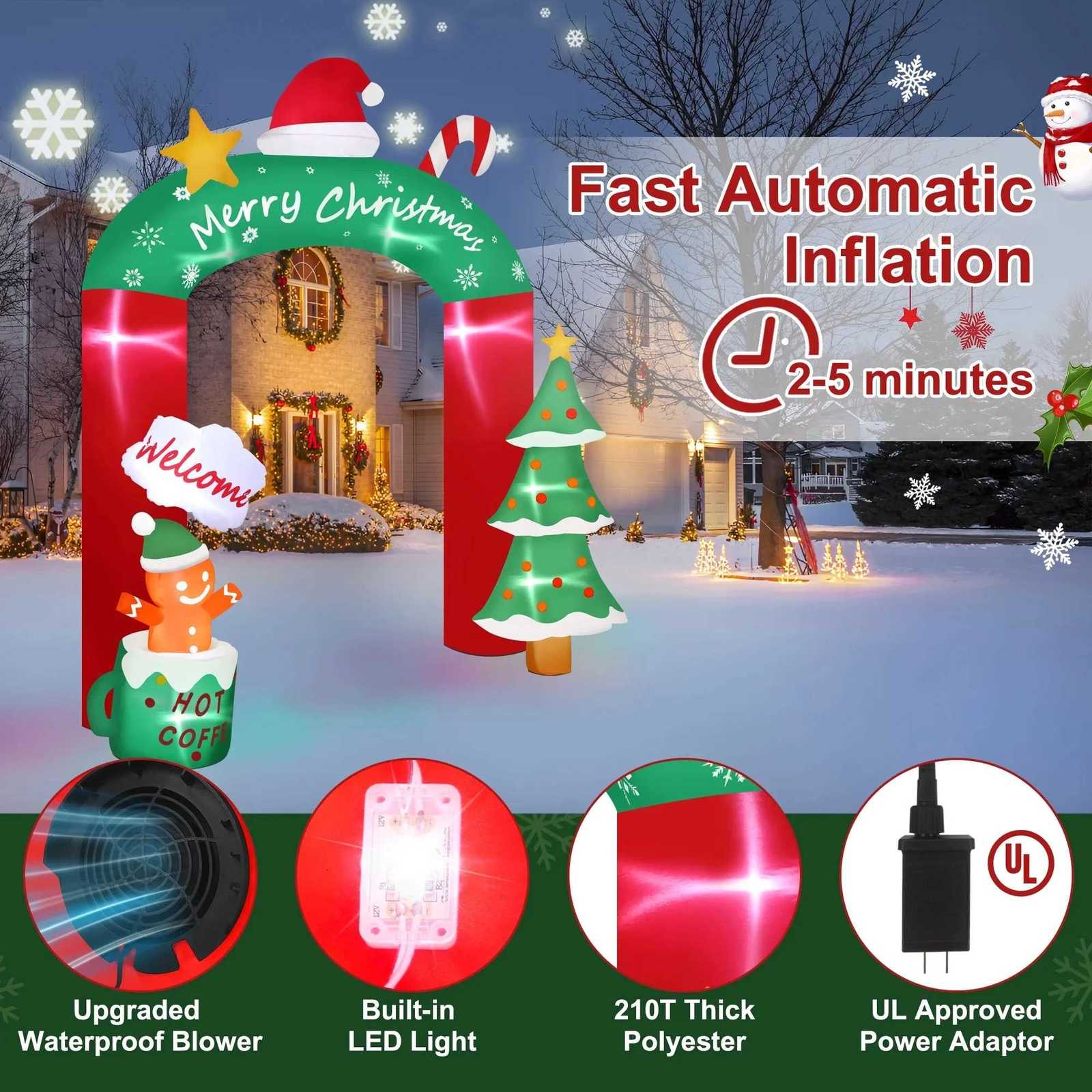 Christmas 27M/885FT Inflatable Christmas Tree and Little Gingerbread Man Christmas Arch Built-in LED Lights Outdoor Holiday Party Adorn Y251111