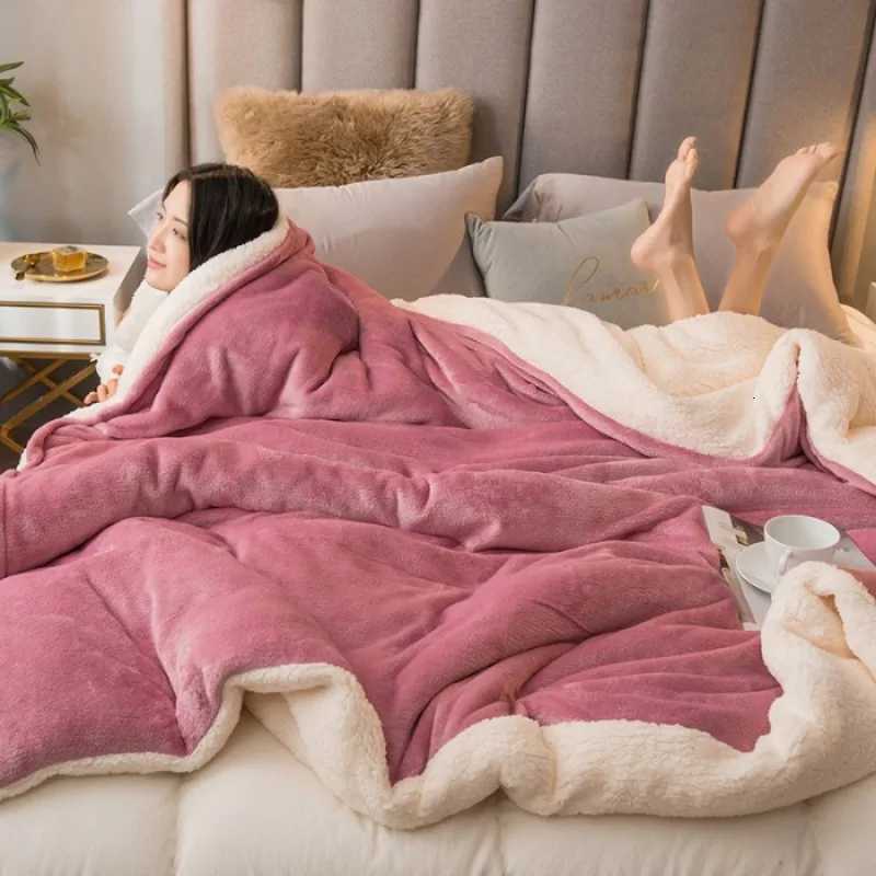 2025 new solid color thickened blanket dual-purpose milk fleece Farley fleece lamb fleece multi-functional quilt cover blanket C251111