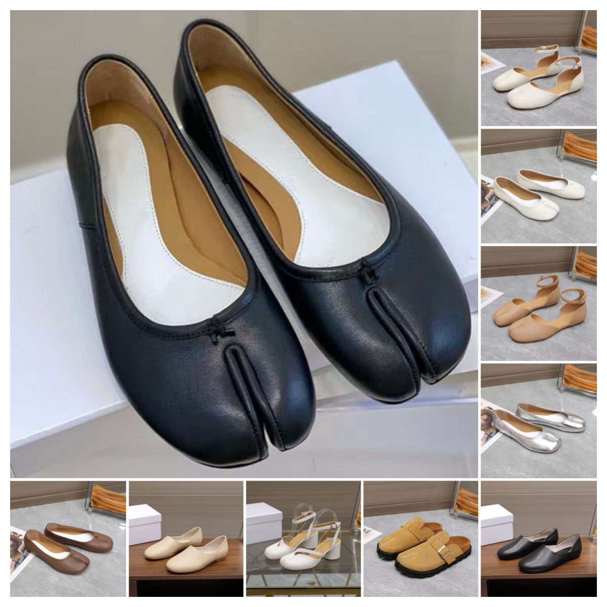 Tabi Ballerina Graffiti Canvas Shoes Women Designer Sandal Half Casual Split Ballef Flat Leather Mirror Quality Ankle Heel Slip Boot Lambskin Calf Dance