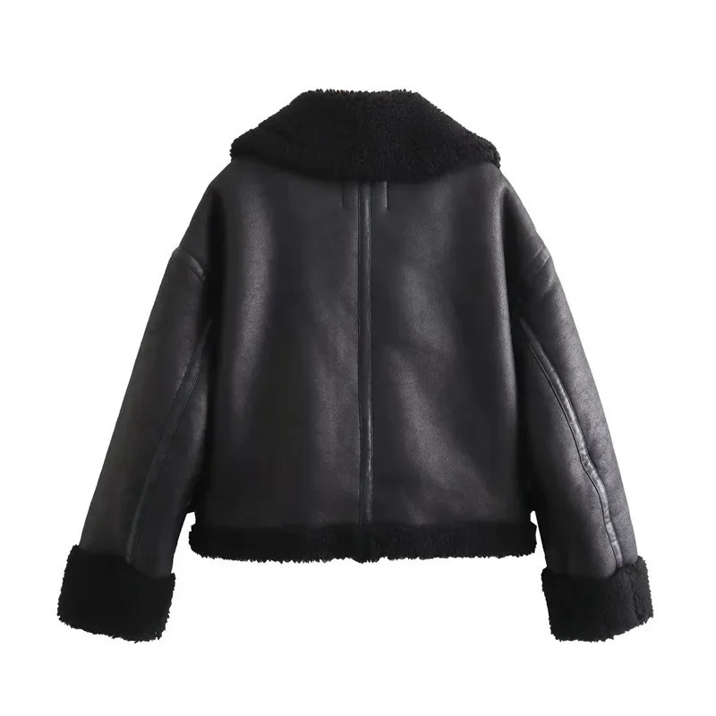 Retro Double-Sided Fleece Jacket Zipper Style Loose Outerwear Motorcycle Wind Womens Fashion Autumn Winter Arrival 251105