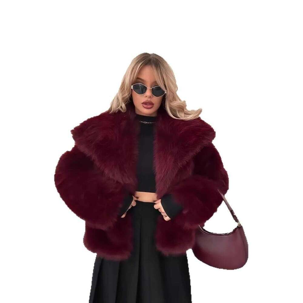 Brown Big Collar Thick Warm Faux Fur Coat Women Fashion Long Sleeves Loose Furry Short Jackets Autumn Winter Lady Streetwear
